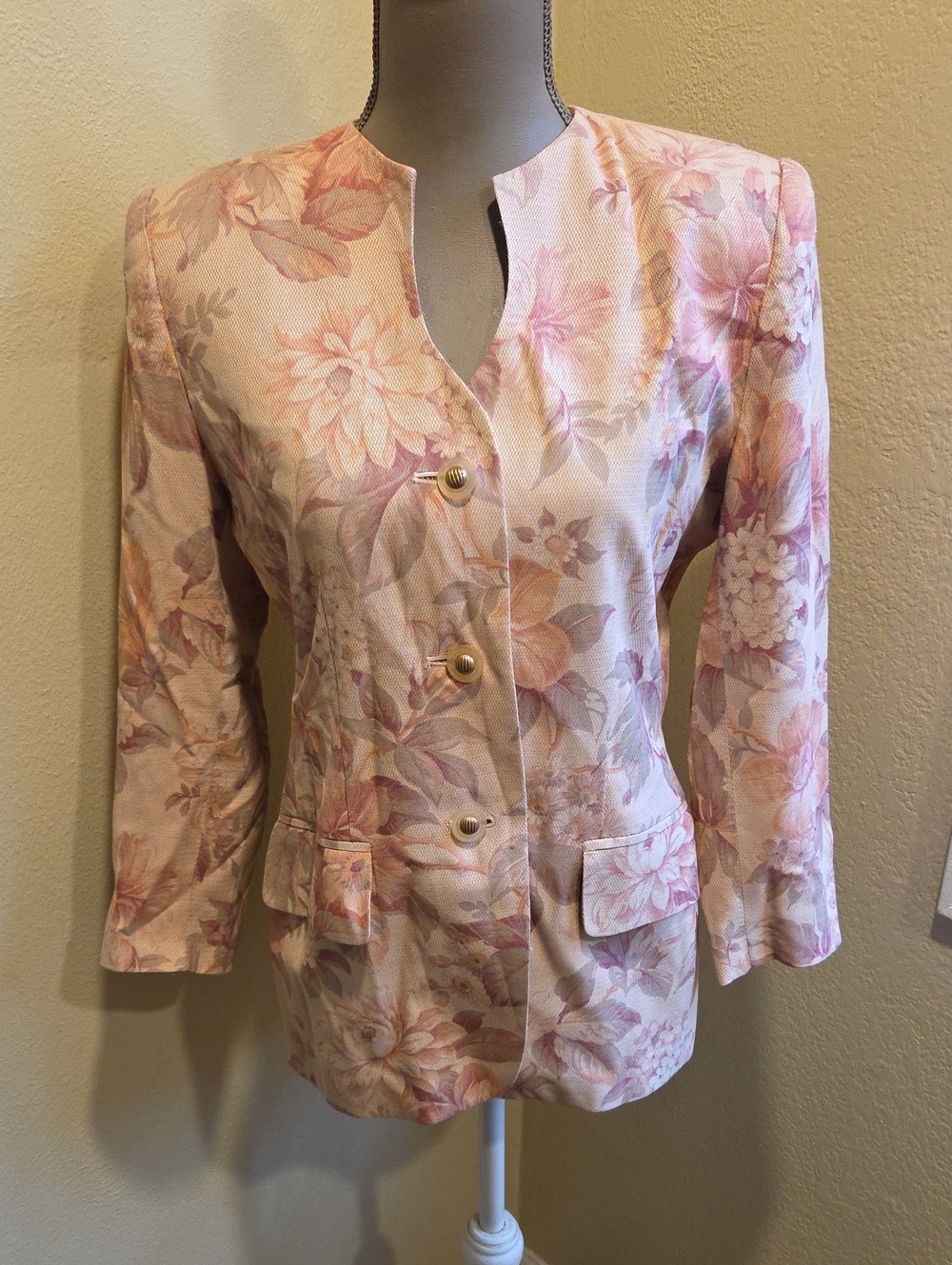 Kasper Pink Floral Notch Collar Blazer